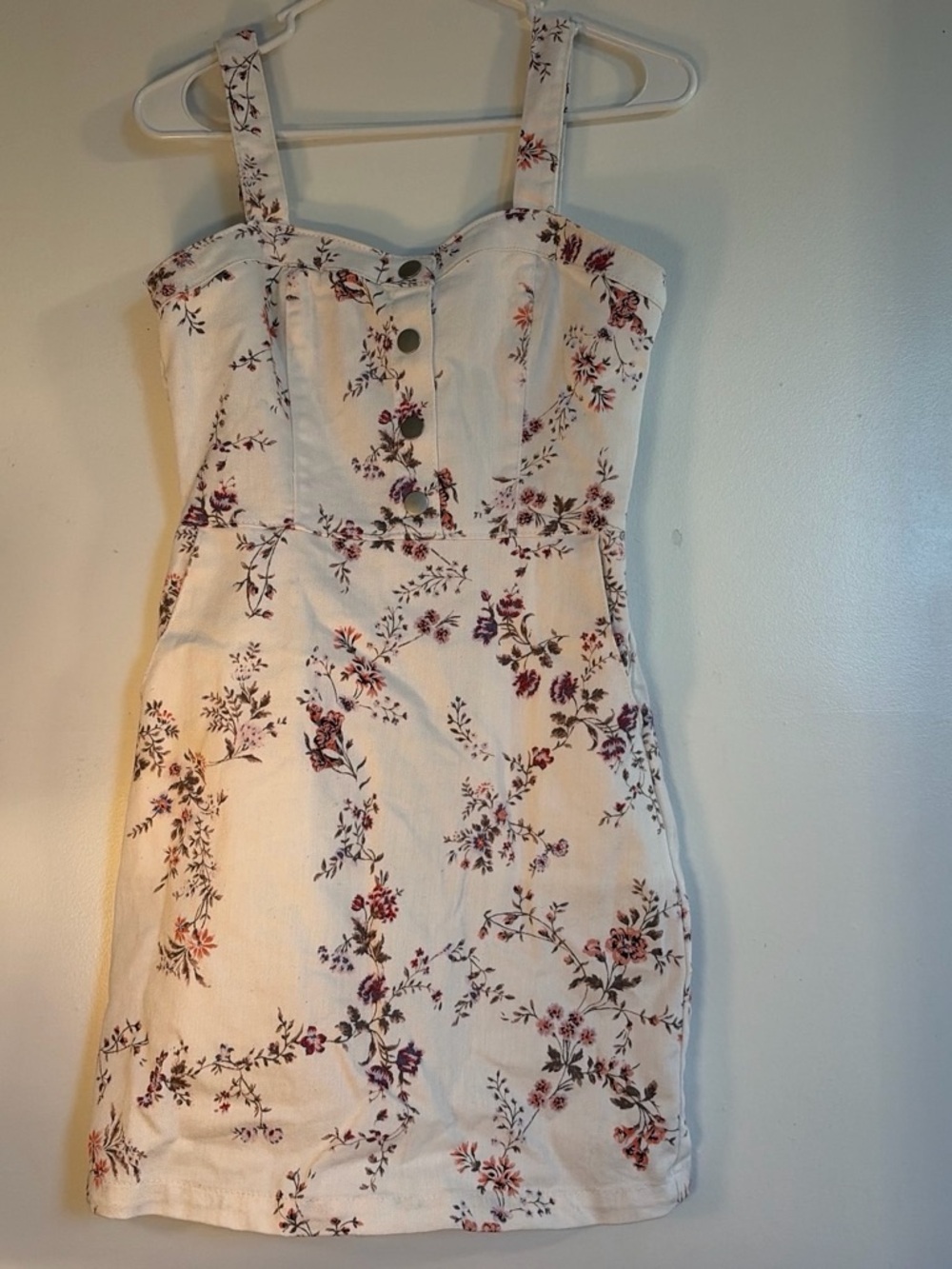 No Boundaries Cream Floral Button-Front Mini Dress with Burgundy Print